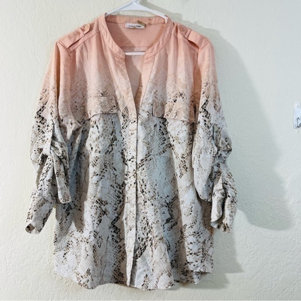 Calvin Klein Snake-Print Utility Shirt Women Size Large Brown/Black